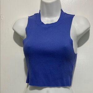 Aerie Blue Ribbed Sleeveless Crop Tank